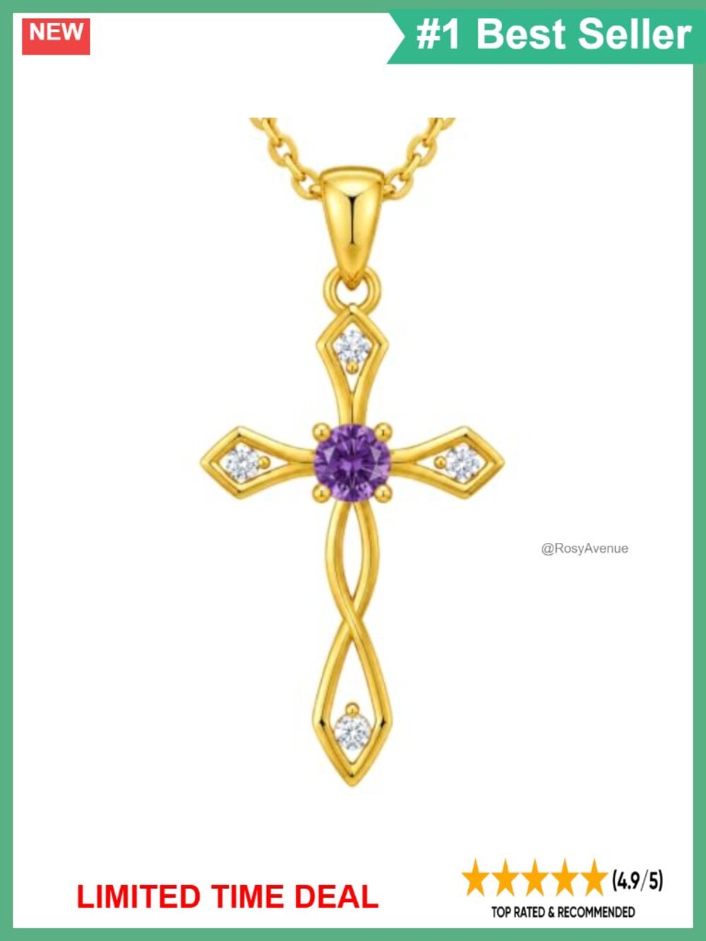 18K Gold Cross Birthstone Pendant Necklace Faith Jewelry Gift